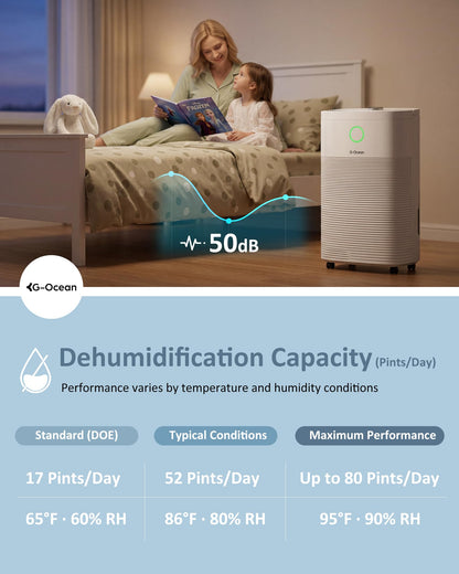 80 Pints/Day Compressor Dehumidifier for Home up to 4,500 Sq.Ft, Dehumidifier with Drain Hose, Humidity Control, 3 Modes, 24H Timer, Water Tank, Child Lock for Bathroom, Basement, Bedroom