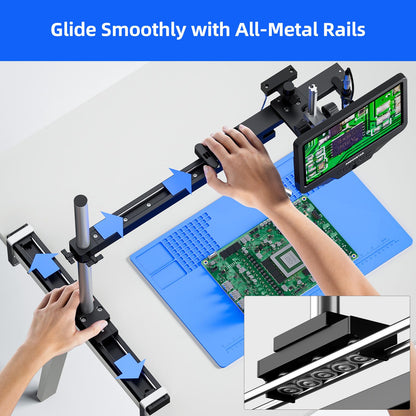 Andonstar AD409 SA 10.1'' HDMI Soldering Digital Microscope with Slide Rail Arm, Endoscope, 300X USB Electronic Microscope Camera for Professional PCB Repair, Soldering, Electronics, Windows PC