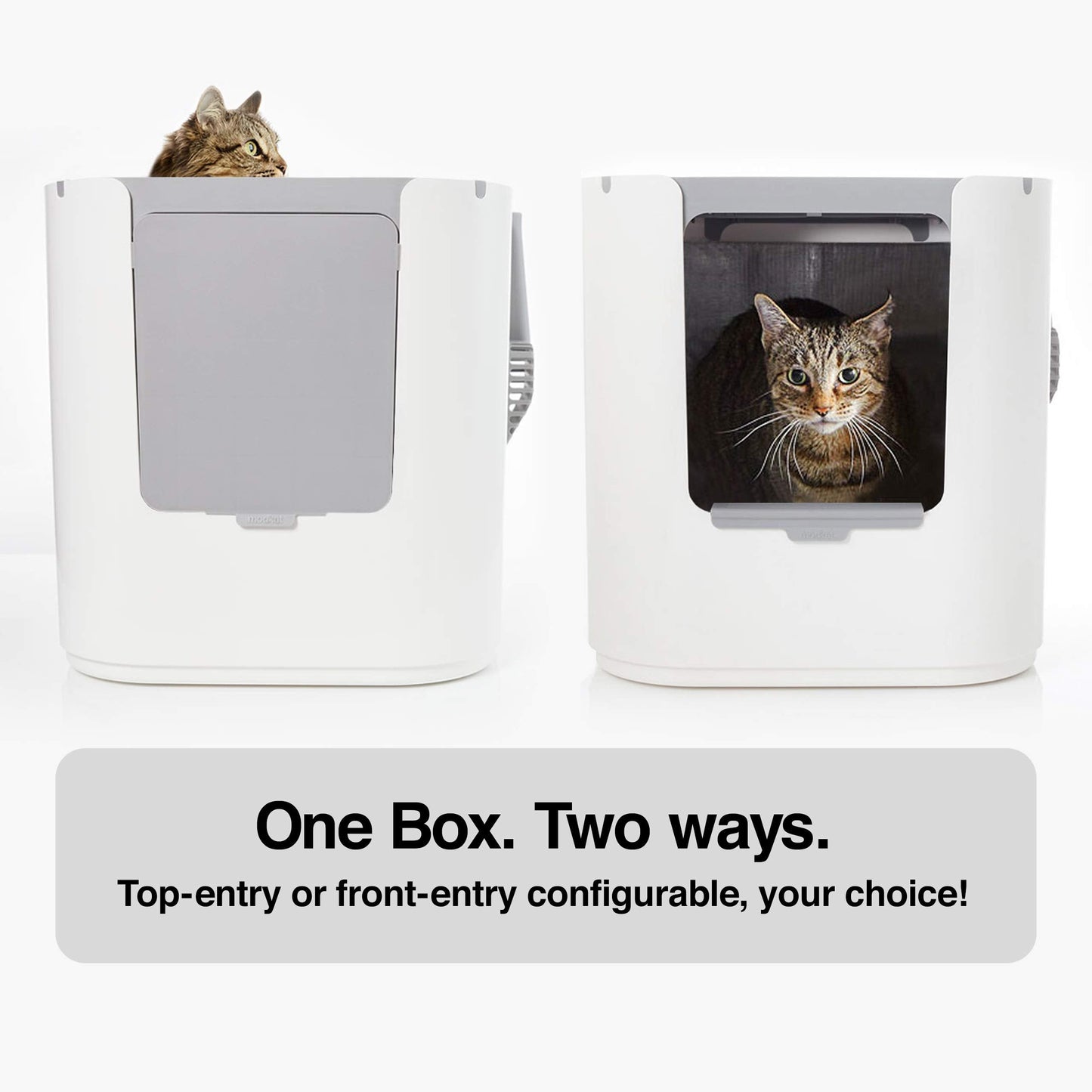 Modkat® XL Litter Box, Top or Front-Entry Configurable, Full Height Seamless Base, Reusable Litter Liners, Sifting Litter Scoop, 2X Bamboo Charcoal Filters - Gray