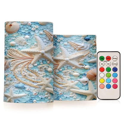 BOENLE Flickering Flameless Candles, Starfish Seashell LED Candles with Remote Timer, Set of 2 Battery Operated Candle for Valentine Wedding Birthday