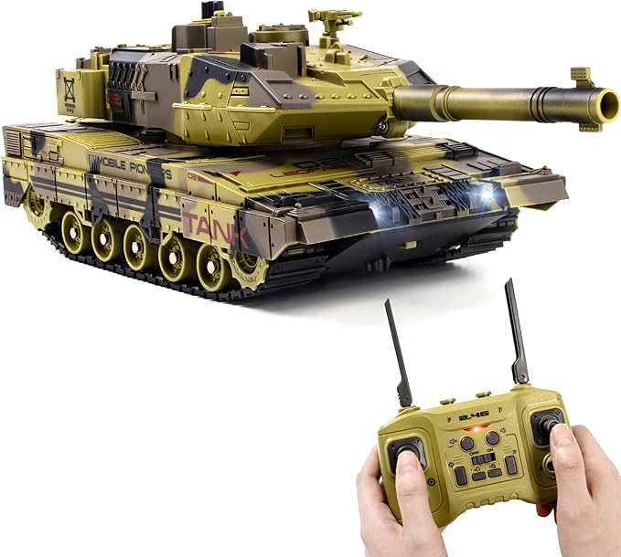 1/24 RC Tank -2.4Ghz Remote Control Army Tank with 360°Rotating Turret Auto Demo Sound &amp Smoke &amp Light Military Vehicles Model Gift for Boys 6-8
