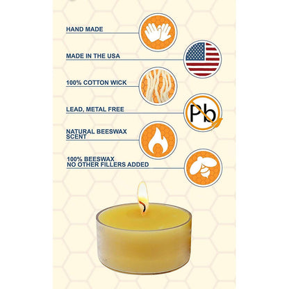 100% Pure Raw Beeswax Tea Lights Candles (Set of 12) Organic Hand Made