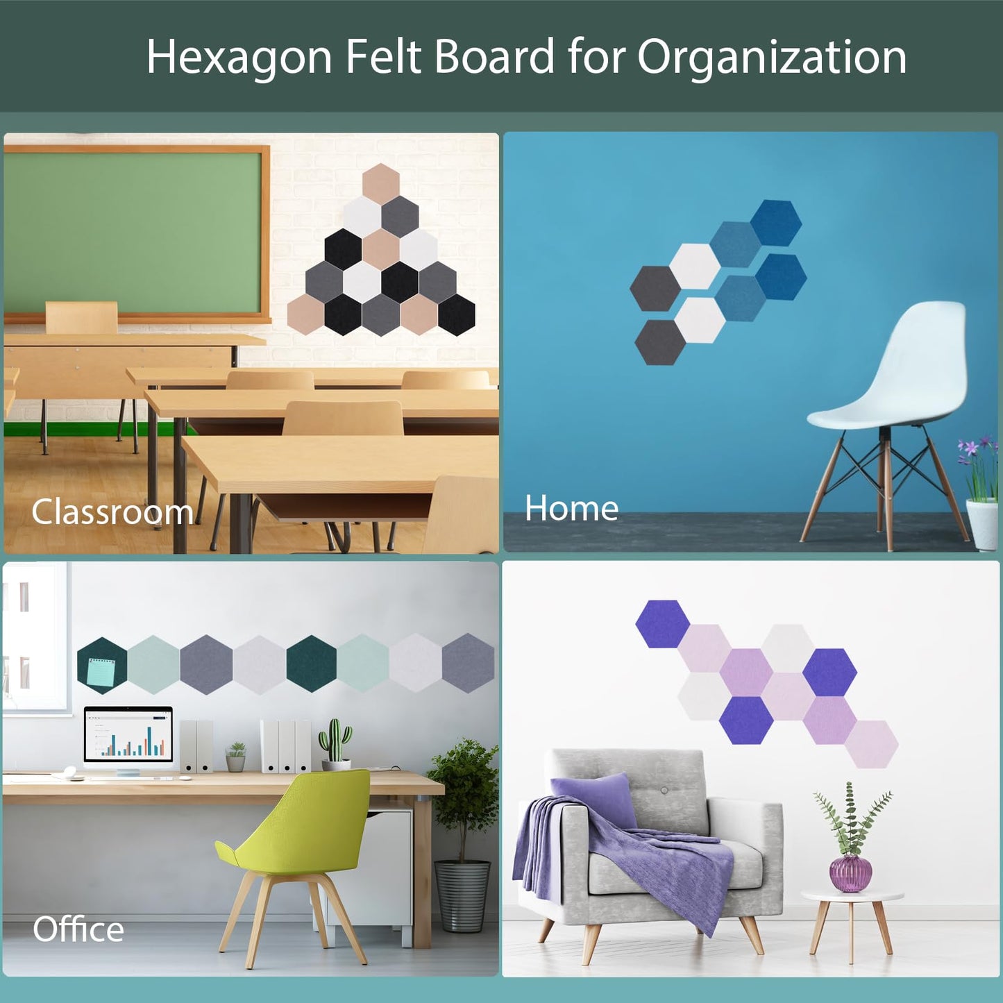 Afumazi Felt Bulletin Board Tiles, 8 Pcs Hexagon Wall Tiles with Removable Adhesive, 7.9×6.9 Inch Cork Pin Board for Classroom, Home, Office (Set C, Middle)
