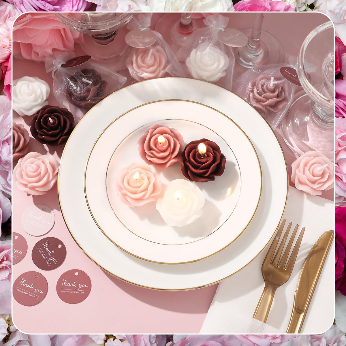 Treela 50 Set Flower Candles Wedding Favor for Guests Mini Burgundy Rose Shaped Tealight Candles for Return Gift Wedding Birthday Bridal Shower Housewarming Party