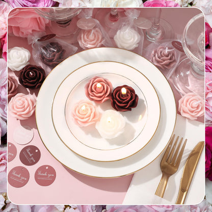 Treela 50 Set Flower Candles Wedding Favor for Guests Mini Burgundy Rose Shaped Tealight Candles for Return Gift Wedding Birthday Bridal Shower Housewarming Party