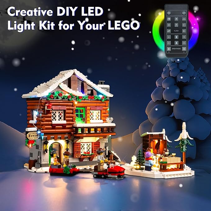 VONADO LED Light Kit for Lego Alpine Lodge Christmas Village 10325 Remote Control Lighting Set Accessories Compatible with Lego 10325 Christmas Winter Village Set (Lights Only No Models)
