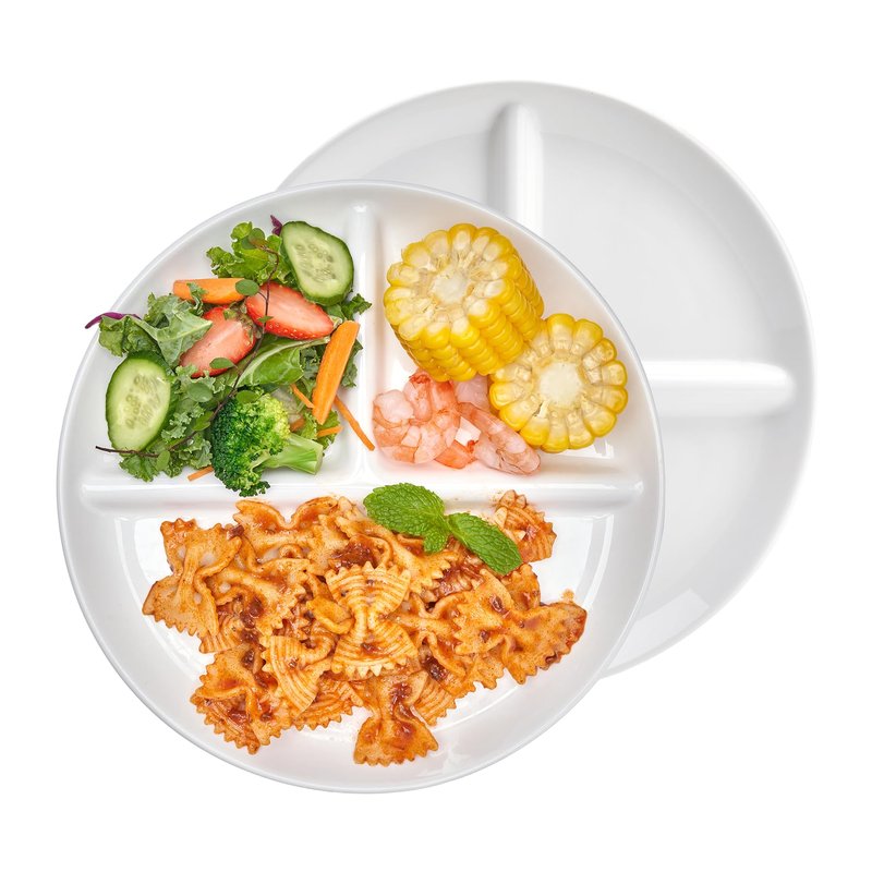 Sweese 9 Inch Porcelain Divided Dinner Plates Set of 2 – Encourage Healthy Eating with Portion Control Design, Durable, Microwave Dishwasher Safe, Ideal for