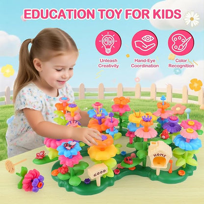 Flower Garden Building Toys for 3-7 Year Old Girls - Best Birthday Gifts for Toddler Ages 3-5 5-7 Educational Kit with 120+ Pieces Stacking Pretend Play Set for Preschool Kids