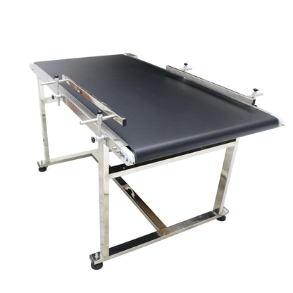 BREVELTION PVC Flat Belt Conveyor Stainless Steel Industrial Transport Conveyor Adjustable Speed Conveyor with Double Guardrails Conveyor Length 59inch Width 27.5inch Load 55LBS 250W