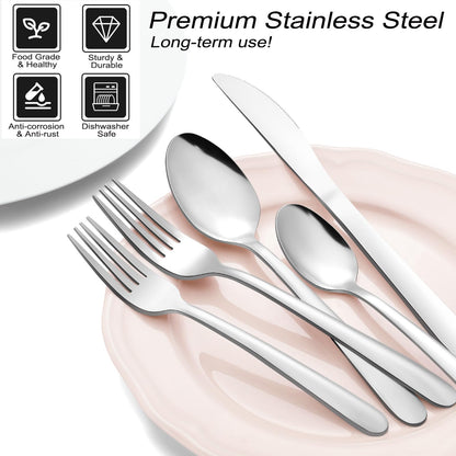 Pleafind 72-Pieces Silverware Set for 12, Flatware Set with Steak Knives, Stainless Steel Cutlery Set, Include Forks Spoons and Knives Set, Dishwasher Safe Utensil Sets for Home Restaurant