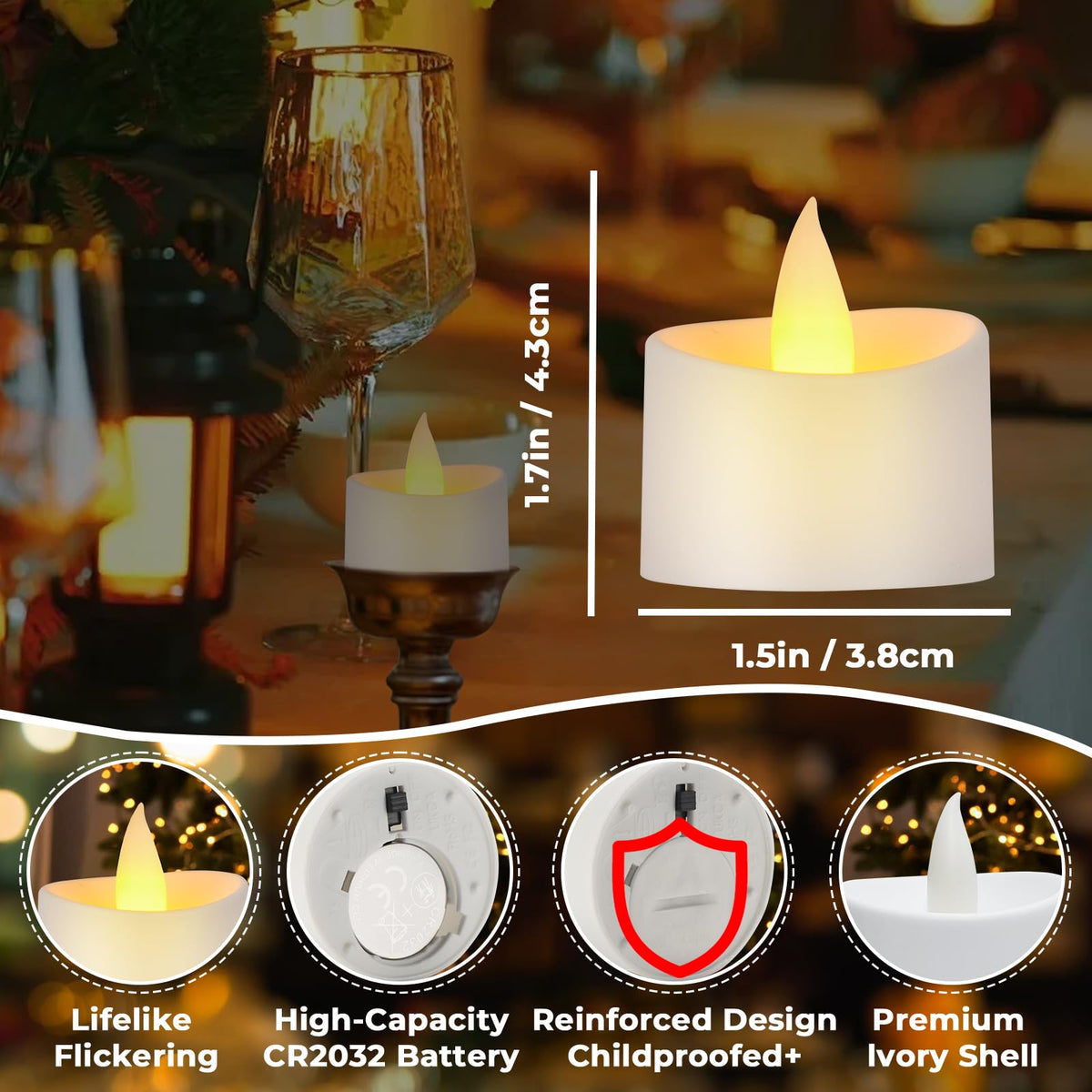 Haown White Flameless Tea Lights - 50 Pack Commercial Grade LED Tea Lights for Large Weddings, Events & Modern Home Decor (White Base, 50 Pack)