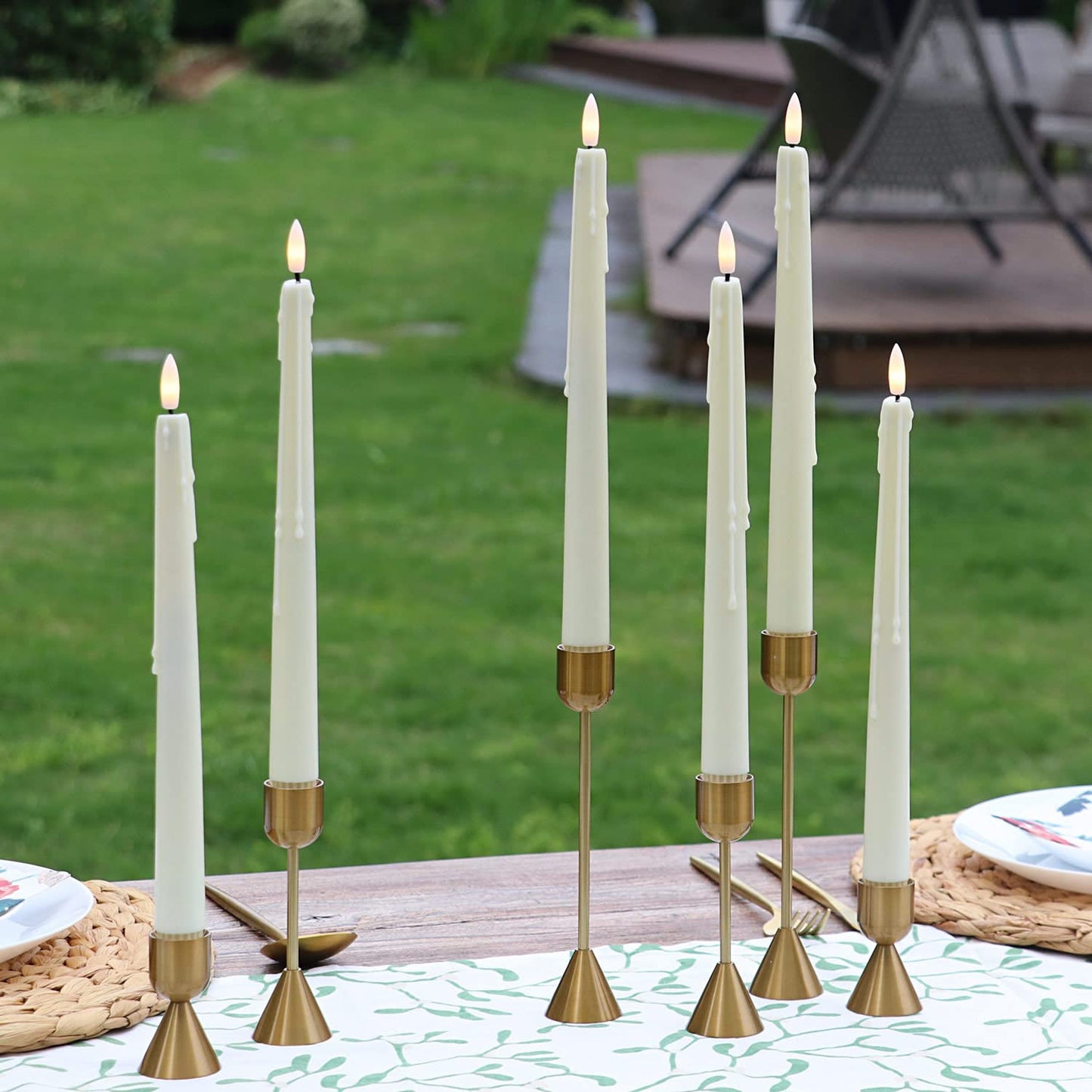 Rhytsing 11.4" Natural White Flameless Taper Candles with Timer Function, Battery Operated Dinner Tall Candlestick Wax Dripping Design, Warm White LED, 2 Remotes Included - Set of 6