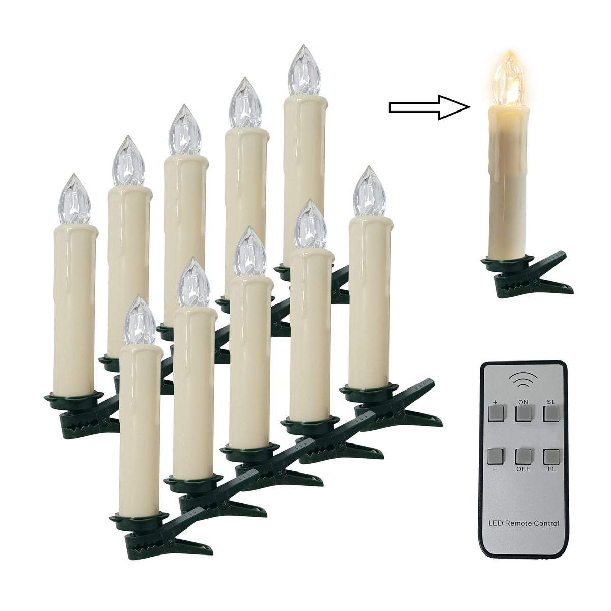Flameless LED Taper Candles with Clips, 4” Battery Operated Window Candles with Remote Timer Mini LED Chandelier Candlesticks for Home Decor Wedding Church Party & Tree Lighting,10 Pack,White