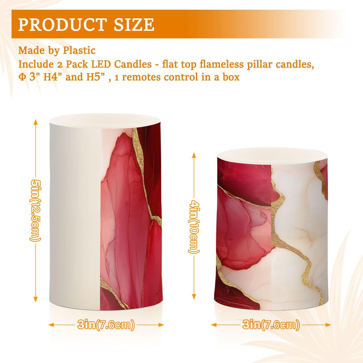 Zathe Flameless Flickering Candles Color Changing Led Pillar Candles for Living Room Marble Red White