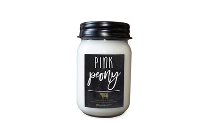 Milkhouse Candle Company Pink Peony Soy Candle - Sugared Peony | Apricot Blossom | Powdered Woods Scented - 13 oz Mason Jar with Lid, 70+ Hour Burn Time, Made in the USA