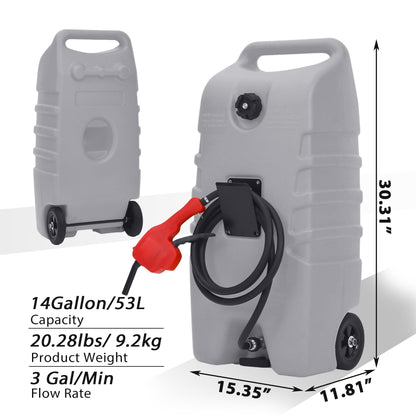Garvee 15 gal Gas Can, Fuel Caddy with Pump, Fuel Transfer Tanks with 10 ft Delivery Hose Diesel Fuel Can for Cars, Lawn Mowers, Boats,Medium, Gray