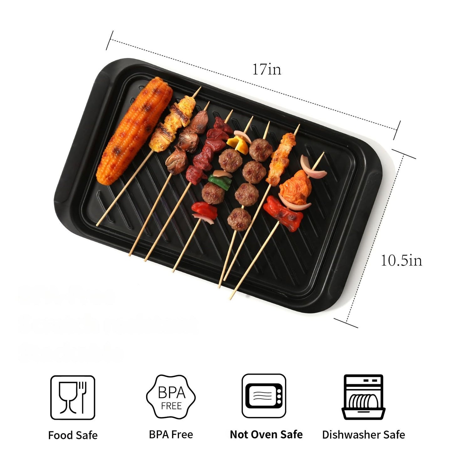 TP Grilling Prep and Serve Trays, 17 x 10.5 inch BBQ Trays for Cooked and Raw Foods, Set of 2 Melamine Serving Platters for Meats, Grill Accessories, Black and White