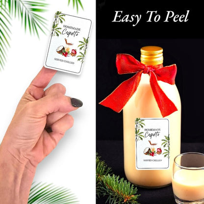 18pcs Coquito Labels for Bottles Christmas, Size 2" X 3" Coquito Xmas Puerto Rico Stickers, for 8oz, 16oz, 32oz Bottles