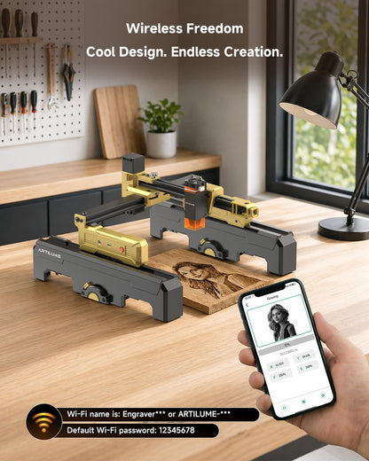 Artilume T1 Portable Laser Engraver, 3000mW Foldable Engraving Machine with Protective Case & App Control, Beginner Friendly Mini Laser Cutter for Small Business, DIY Crafts Wood Leather