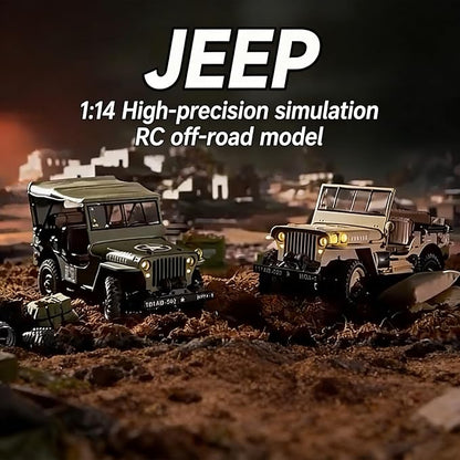1:14 Scale Military Remote Control Car RC Crawler 2.4G 4WD Off Road Jeep RC Truck with LED Lights and Sound Effects Rock Climbing Vehicle for Adults (Yellow 2 Batteries)