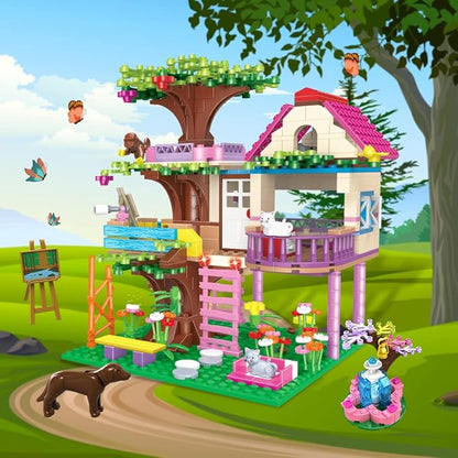 HOGOKIDS Tree House Friends Building Set with LED Light - Girl House Forest Building Block Toy Kit Birthday Valentines Day Gifts for Kids Girls Boys Age Age 6-12+ Years