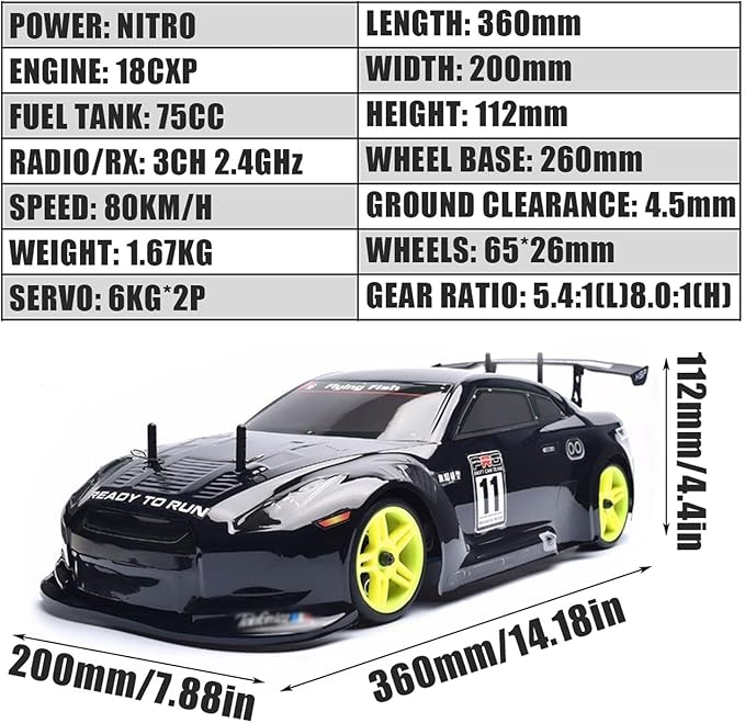Nitro RC Cars Truck 1/10 Two Speed Nitro Gas Power Truck for Adult Professional Fast Drift Remote Control Car Nitrogen Drive 4WD 80KM/H Metal Chassis Gas Off Road Short Course Vehicle (Blue)