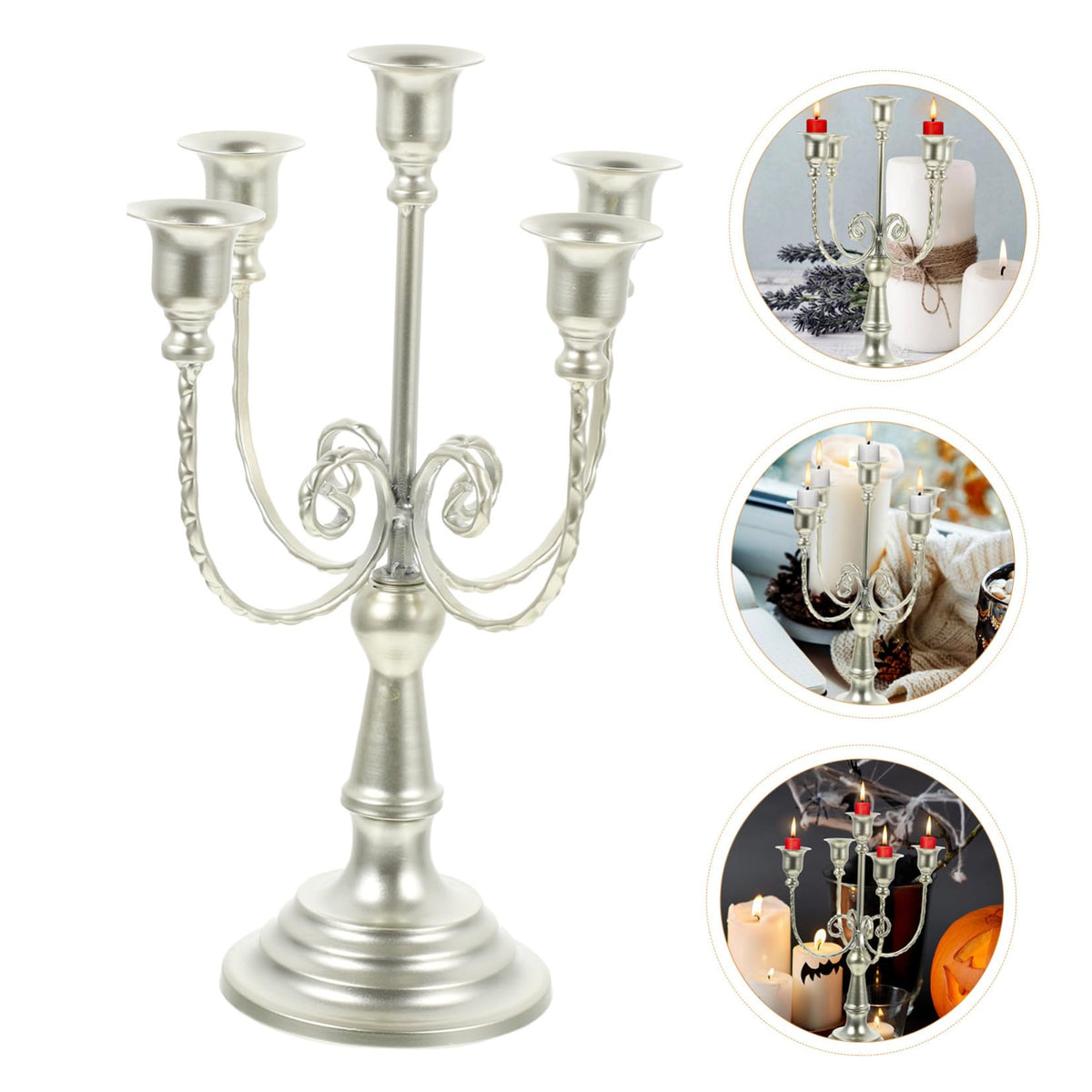 HAKIDZEL European Style Metal Candelabra Candle Stand Holder Vintage Retro Design Desktop Candlesticks for Wedding Anniversary Home Tabletop Ornament (Light Gold 5-Arm)