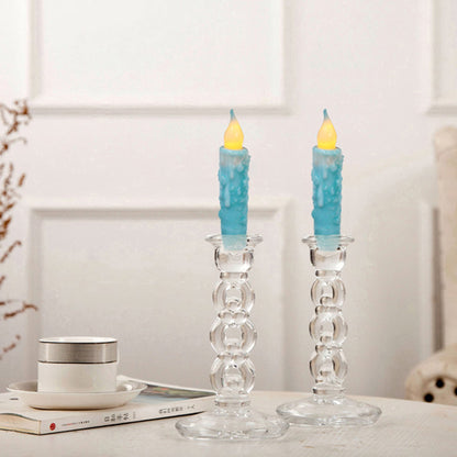 CVHOMEDECO. Real Wax Hand Dipped Battery Operated LED Timer Taper Candles Rustic Primitive Flameless Lights Decor, 4-3/4 Inch, Teal, 3 PCS in a Package