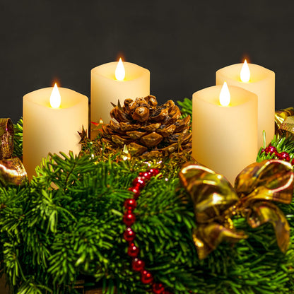 milysoek 3x4 Flickering Flameless Candles Set of 3,Real Wax Pillar LED Candles,with Timer,4 inch Flameless Candles with Remote,for Party Wedding Holiday Home Decor,Ivory