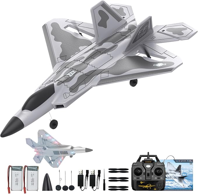 CKYSCHN F22 Remote Control Airplane - 4 Channel Fighter RC Plane for Beginners Adult with Lights 2.4GHz 6-axis Gyro Stabilizer RTF RC Aircraft with 2 Batteries