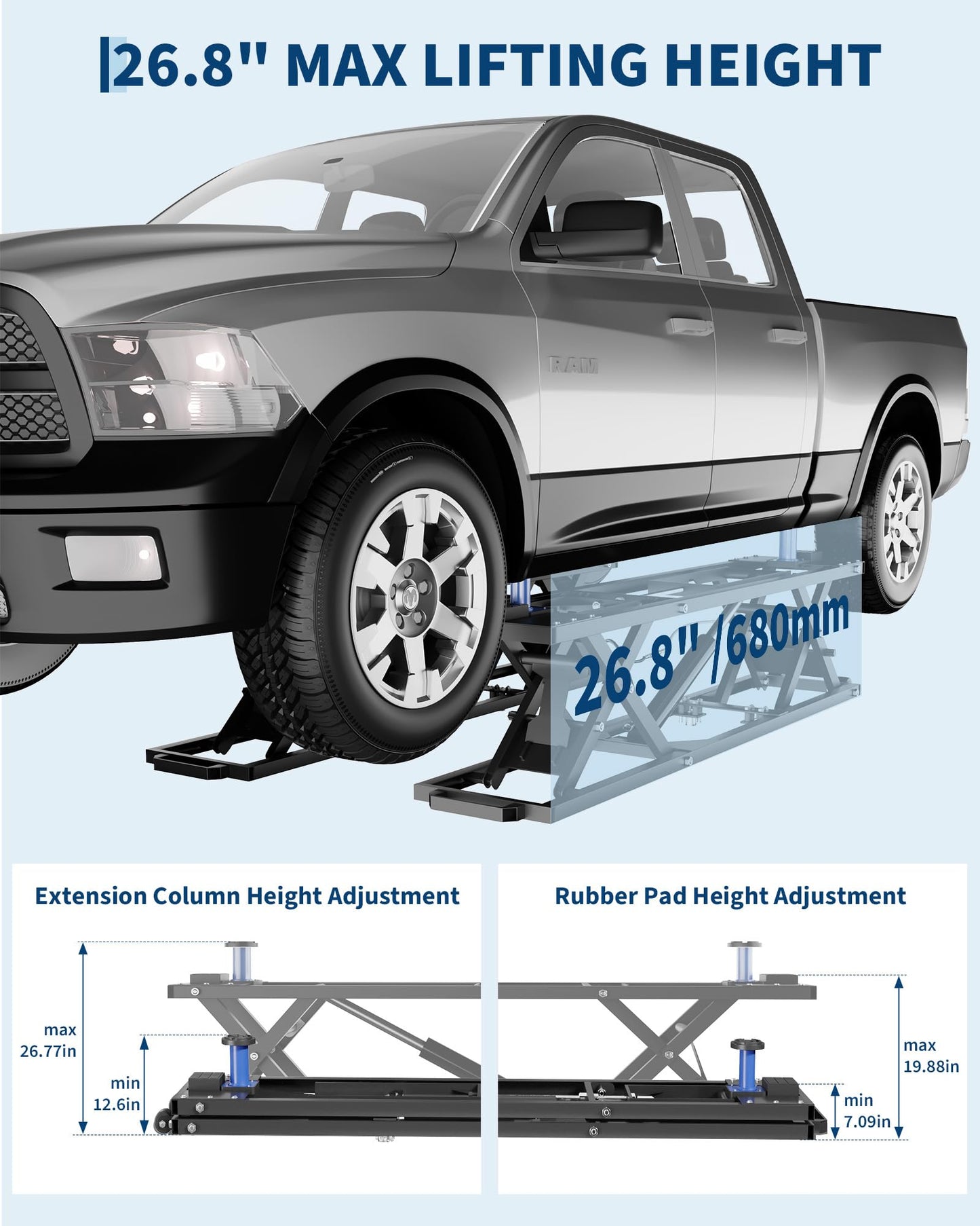 Garvee 5000 LBS Portable Car Lift, Heavy Duty Carbon Steel Truck Lift with 26.8" Max Lift Height, Adjustable Scissor Lift for Cars, SUVs & Light Trucks