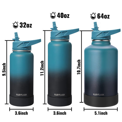 RUBYFLASK 32oz Insulated Water Bottle with Straw, Stainless Steel Metal Vacuum Water Flask, Large Thermal Water bottle with Leakproof 3 Lids for Travel, Camping, Gym Sports Indigo Black