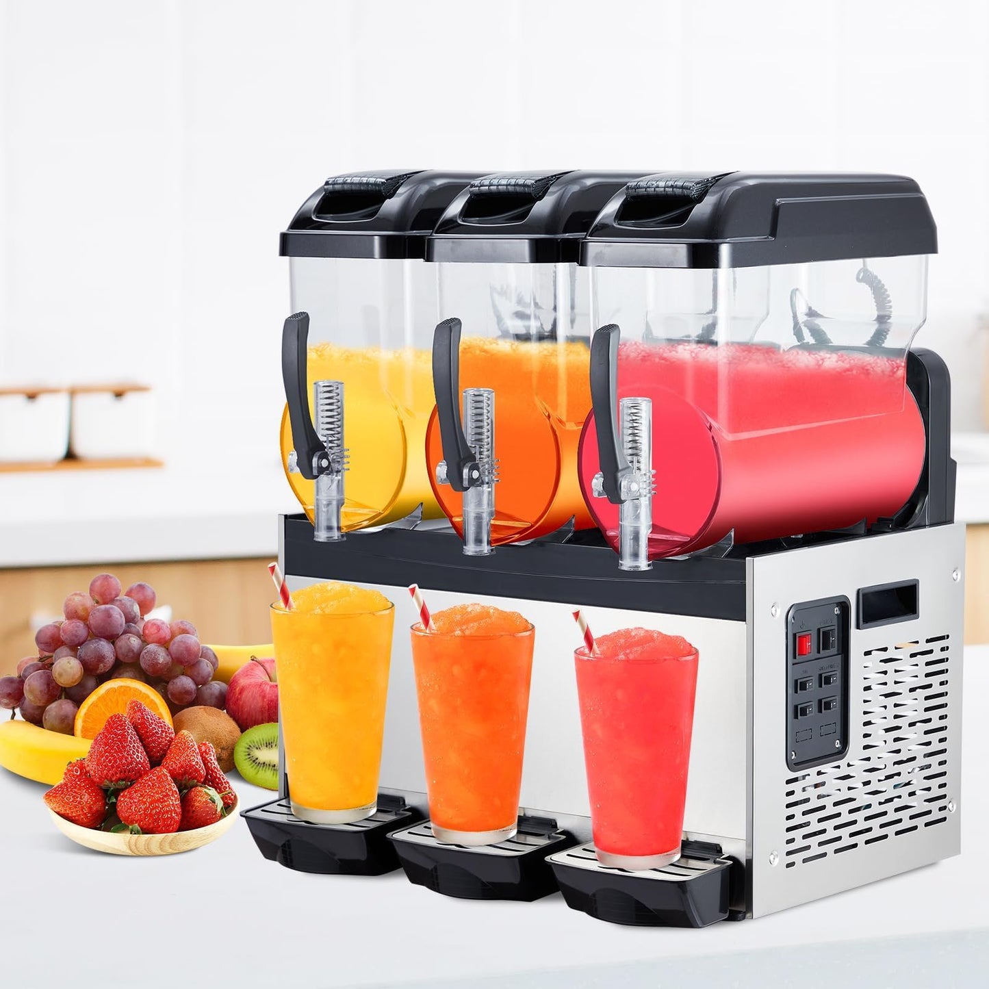 PeacefulHues Commercial Slushy Machine Frozen Drink Machine, Three Tank 12l 860w Stainless Steel, Margarita Wine Slush Smoothies Maker for Restaurant Bar Party