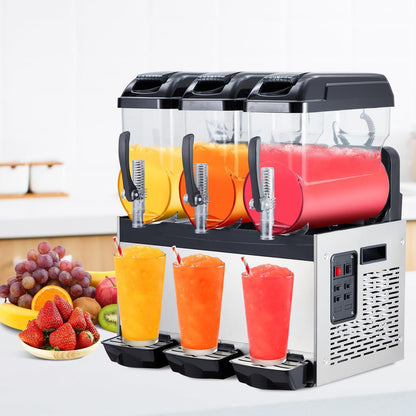 PeacefulHues Commercial Slushy Machine Frozen Drink Machine, Three Tank 12l 860w Stainless Steel, Margarita Wine Slush Smoothies Maker for Restaurant Bar Party