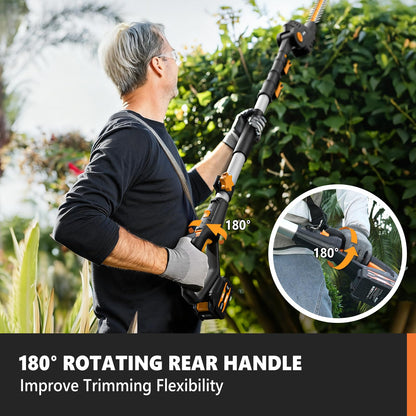 Alloyman 2-in-1 Telescopic Cordless Pole Hedge Trimmer 16-Inch and Pole Saw 8.6-Inch,with 2 Packs 4.0Ah Batteries & Charger,for Tree Trimming and Shrubs Pruning