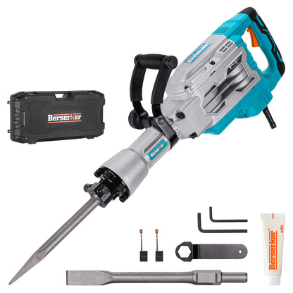 Berserker 1700W 30-Pound Demolition Jack Hammer with 1-3/16" Hex, 14-Amp Corded Electric Heavy Duty Demo Chipping Hammer Concrete/Pavement Breaker with Carrying Case Flat Chisel Bull Point Chisel