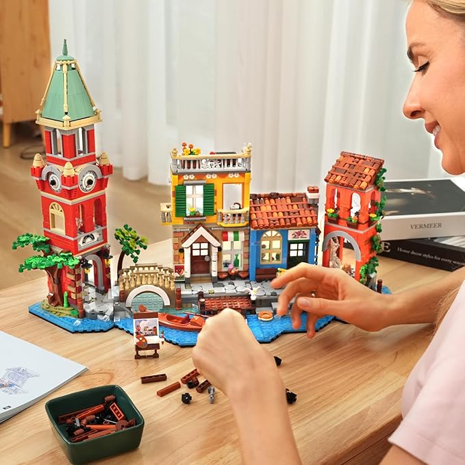 Venice Main Street Building Set for Adults 2155 PCS City House Building Block Kit with Light Flower Shop Pizzeria Christmas Home Decor Architecture Model Gift for Women Men Teen Girl 10+
