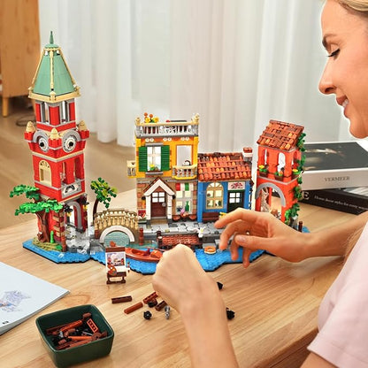 Venice Main Street Building Set for Adults 2155 PCS City House Building Block Kit with Light Flower Shop Pizzeria Christmas Home Decor Architecture Model Gift for Women Men Teen Girl 10+