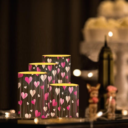 NETILGEN Valentine's Day Decorative Flameless Flickering Candles with Remote Timer Control Battery Operated LED Pillar Candles Set of 4, Sweet Love Hearts