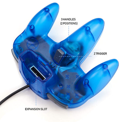 KIWITATA 2 Pack Classic N64 Controller, Retro N64 Remote Wired Game Pad Joystick Controller for N64 System Console Clear Blue