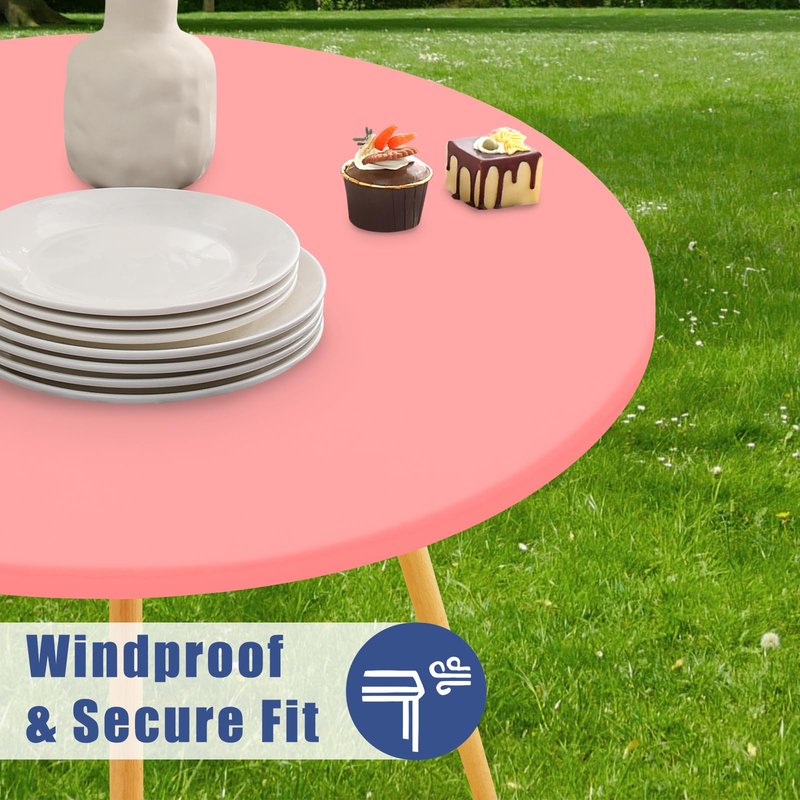 Moosfor Round Spandex Tablecloth, Elastic Fitted Waterproof Tablecloths for 36"-44" Tables, Stretch Washable Picnic Table Cover for Camping, Dining, Indoor and Outdoor,Coral Red