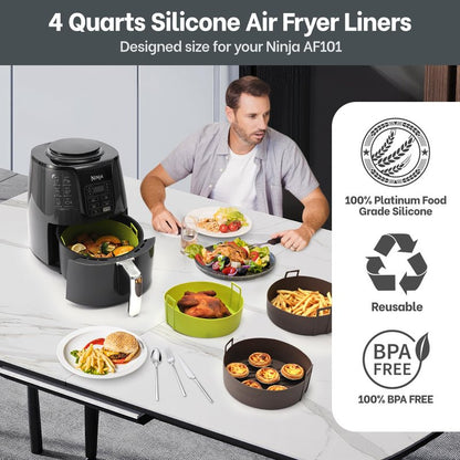 Air Fryer Silicone Liners 4QT For Ninja AF101, 2 Pack BPA Free Platinum Air Fryer Basket Liners with Handle, Round Reusable Liner Ninja Fryer Accessories, Upgrade