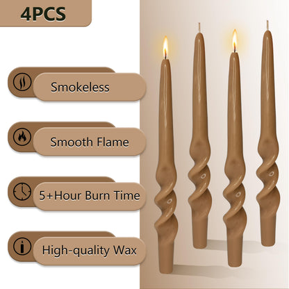 Taper Candle Spiral Candlesticks Brown Twisted Candles Long Unscented Candle Sticks Smokeless Tapered Candles for Dinner Wedding Home Table Decor Housewarming