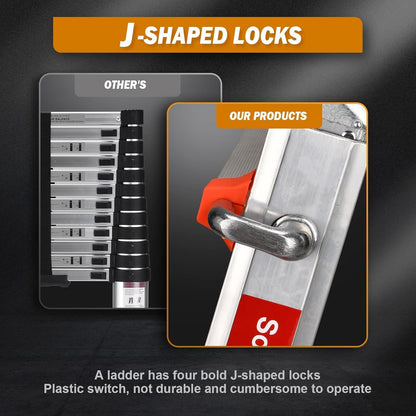 Soctone Ladder, A Frame Extension Ladder, Multi Position with Stabilizer Bar, 330 lbs Weight Rating Telescoping Ladder for Household or Outdoor Work, 14 Ft, Orange