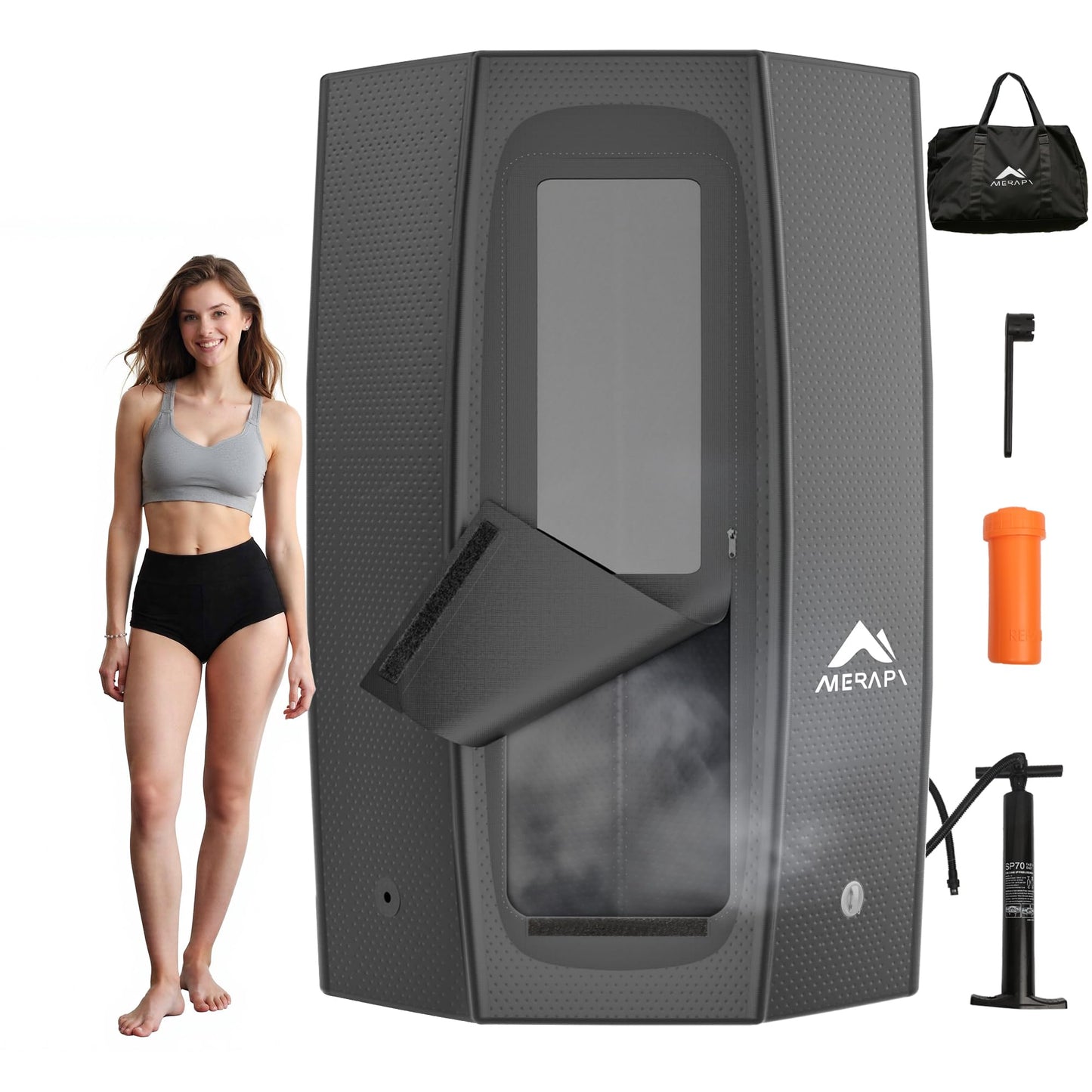 Merapi Premium Portable Inflatable Sauna - Professional Brushed PVC (44.97lbs), Sets Up in 3 Mins, More Portable Than Wood Saunas/More Durable Than Oxford Fabric, for Home SPA/Gym/Travel