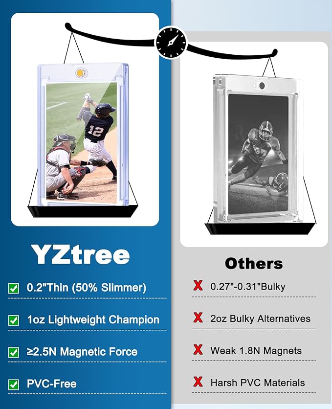 100ct Magnetic Trading Card Holders: 35pt One Touch Card Holder U-V Protection Hard Plastic Magnetic Cards Case for Sports Game Football Baseball Cards