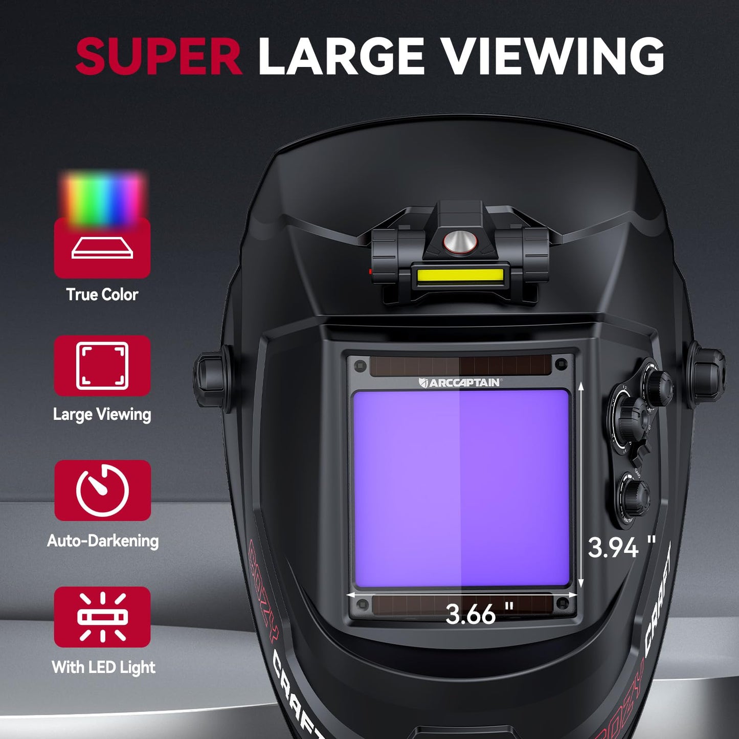 ARCCAPTAIN 55A Plasma Cutter, Non-Touch Pilot Arc High-Frequency Plasma Cutting Machine + ARCCAPTAIN Large View 3.94" x 3.66" True Color Auto Darkening Welding Helmet with Light
