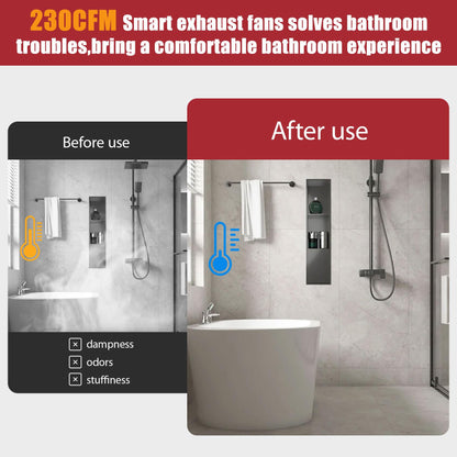 Bathroom Exhaust Fan with Bluetooth Speaker, Bathroom Fan Light, 230 CFM 1.0 Sone, Strong Wind Force & Very Quiet, Noise-cancelling Bluetooth speakers, 7 color dynamic lighting, Play Easy Install