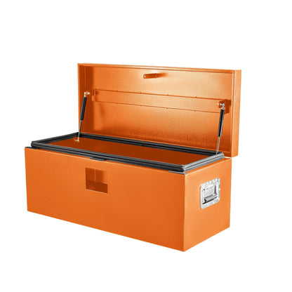 PeakPursuit Heavy Duty Orange Steel Truck Bed Tool Box – 48x15x15 in Weatherproof Lockable Storage Chest, Powder-Coated Metal Safe for Pickup, RV, Trailer, Grooved Cover Style