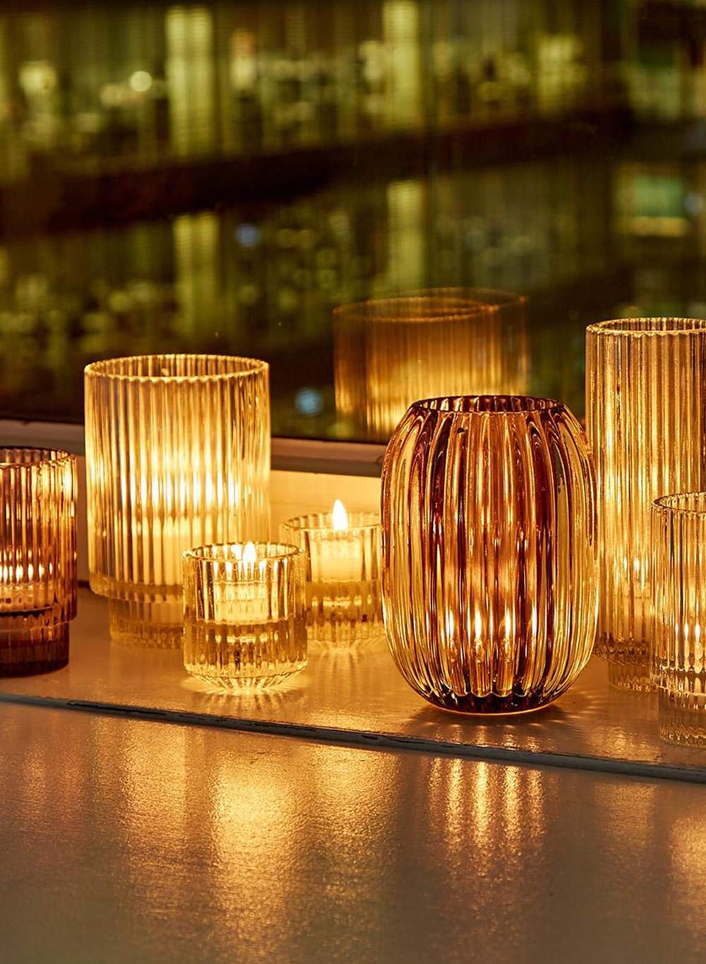 Serene Spaces Living Set of 4 Tall Clear Ribbed Glass Votive Holder, Perfect for Weddings and Home Décor, Measures 6.25" Tall and 2.25" Diameter